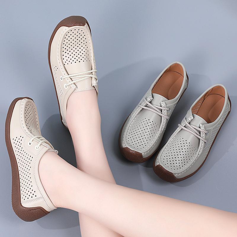 Women Flat Platform Loafers Genuine Leather Comfortable Wedge Moccasins Shoes Women Soft Beige Sneakers Zapatos De Mujer