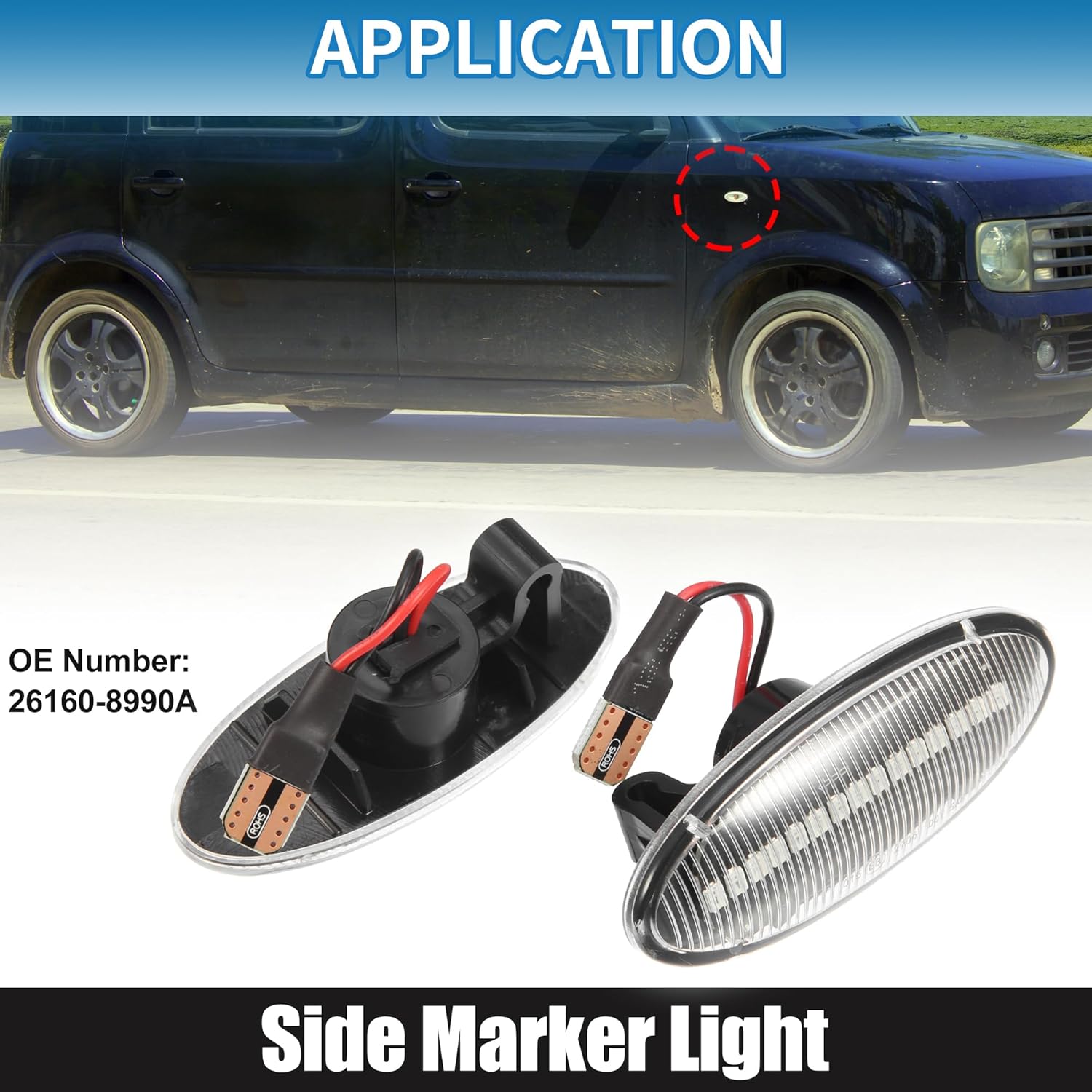 

Car Markers Accessories Side Marker No.26160-8990A Turn Signal Light Assembly for Nissan Cube 2009-2014 ABS Metal Clear Black (Set of 2)