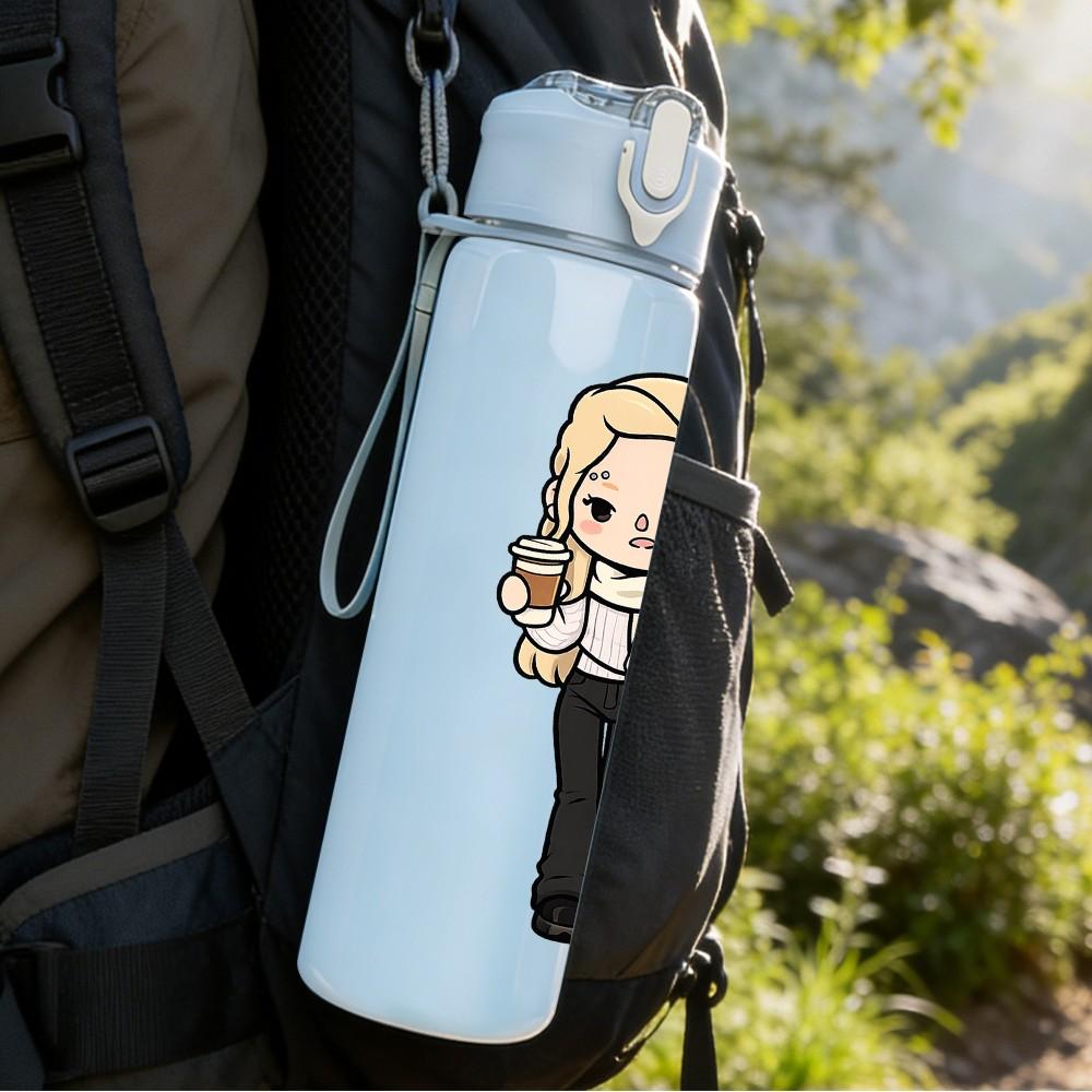 1PC Blonde Lady In Black Suit 750ml Color Plastic Sports Water Bottle Leakproof Flip Straw Lid Suitable for Sports Office Home Use