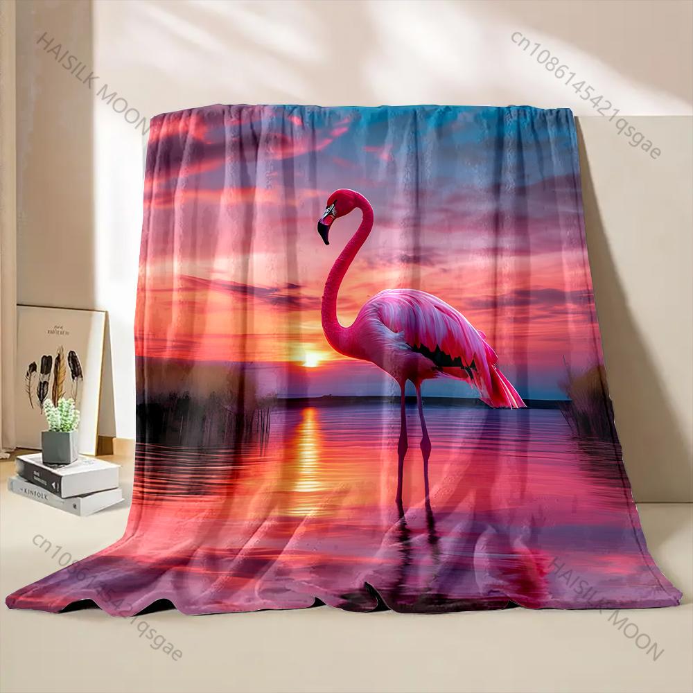 Sunset Flamingo Print Blanket Warm Soft Fluffy Kids Adult Luxury Gifts for Sofa Bed Home Outdoor Travel Camping Multisize