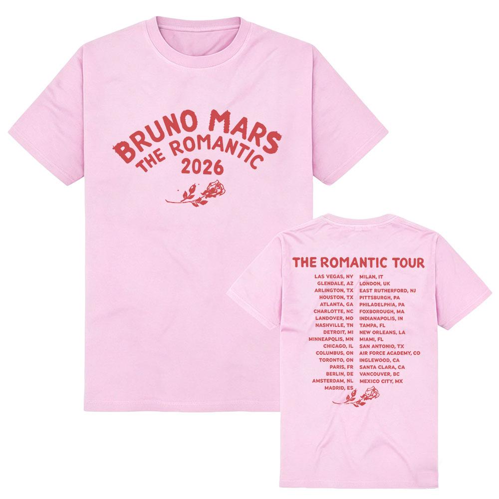 BRUNO MARS The Romantic Tour Tees Short Sleeve Cotton Tees Summer Female Tshirts Unisex Streetwear Casual Graphic Print T Shirt