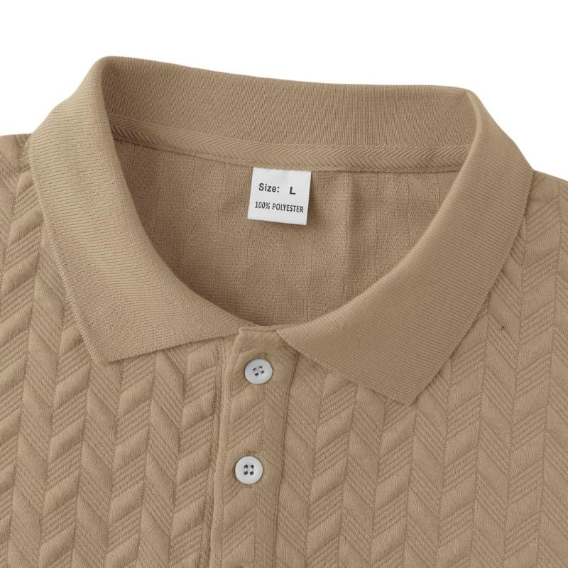 Men's Textured Polo Shirt | Short Sleeve Knit Collar Casual Top
