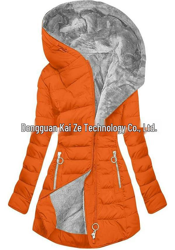 Mid-Length Slimming Hooded Jacket - Women's Thickened Cotton with Velvet Lining