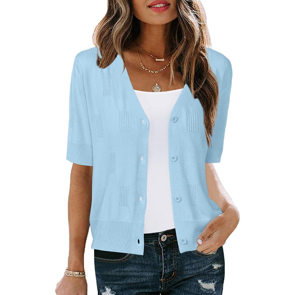 Women's Casual Fashion Short Cardigan Casual Short Sleeve Solid Colour Top