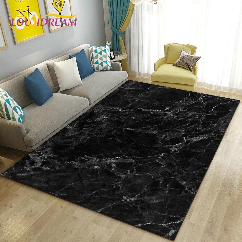 Nordic Black Gold Blue Marble Area Rug Large,Carpet Rug for Living Room Bedroom Sofa Doormat Decoration,kids Non-slip Floor Mat