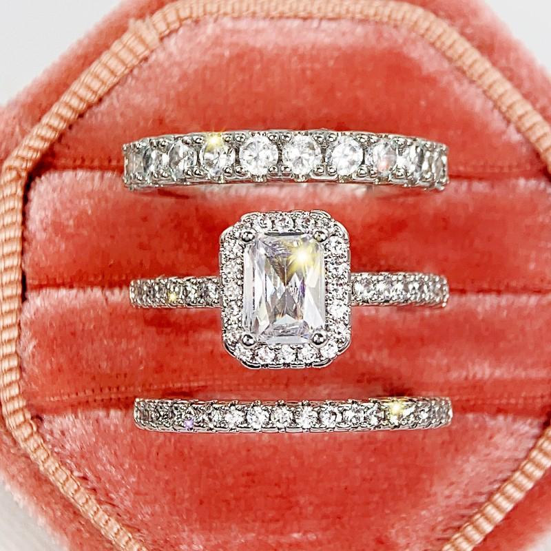 Xiaomi Huitan 3Pcs/Set Women Ring Inlaid Bright Cubic Zirconia Fashion Lady Wedding Engagement Noble Accessories Charming Party Jewelry