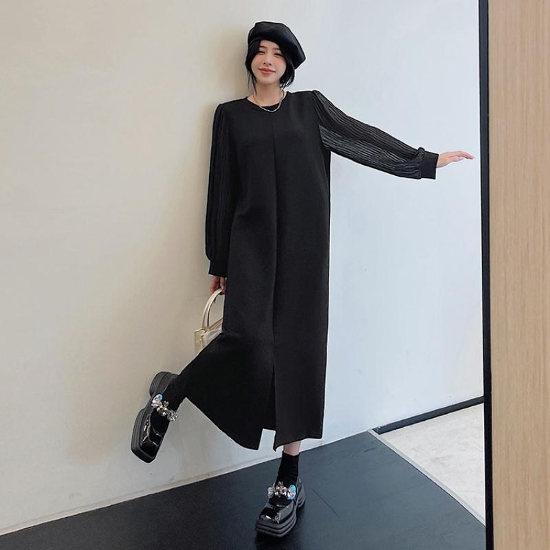 Long Sleeve Plus Size  Black Vintage New In Dresses for Women Casual Loose Spring Autumn Winter Dress