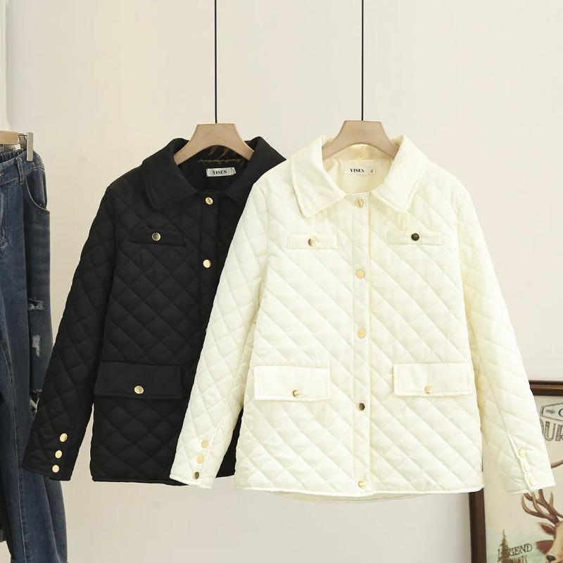 Women's Loose Fit Padded Jacket, Chic Simple Lapel, Multiple Pockets, Keep Warm Coat, Winter Parka, Plus Size Clothing, 4XL