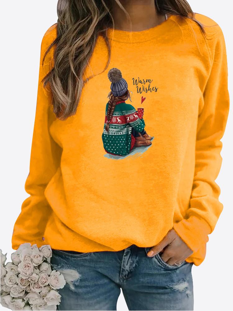 

Женская осенне-зимняя одежда, повседневная толстовка с рождественским принтом оленя, топы с длинными рукавами, футболка, женский пуловер с круглым вырезом, блузка 3XL жёлтый