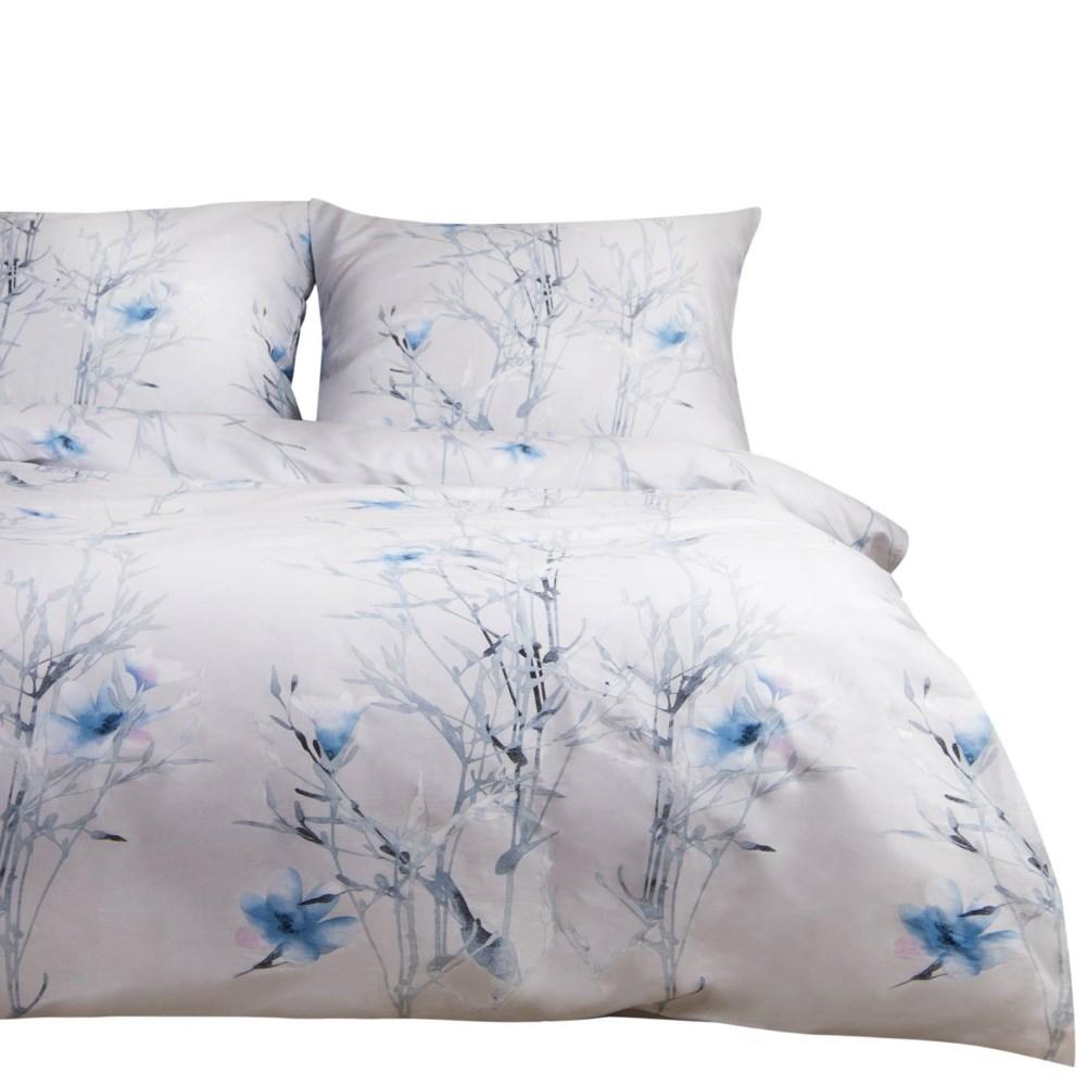 Cotton Bedding 220x200 Satin COTTON Light with Pastel Blue Flowers