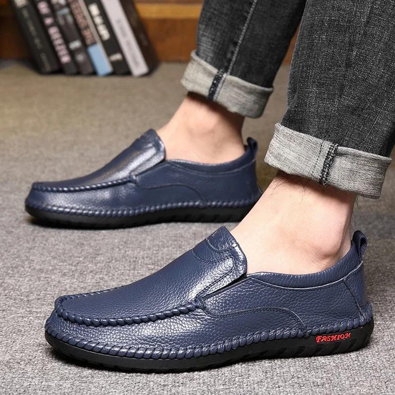 Genuine Leather Men's Leather Shoes, Casual Black Soft Sole, Comfortable Men's Shoe Cover, Men's Lefu Shoes, Driving Shoes38-44