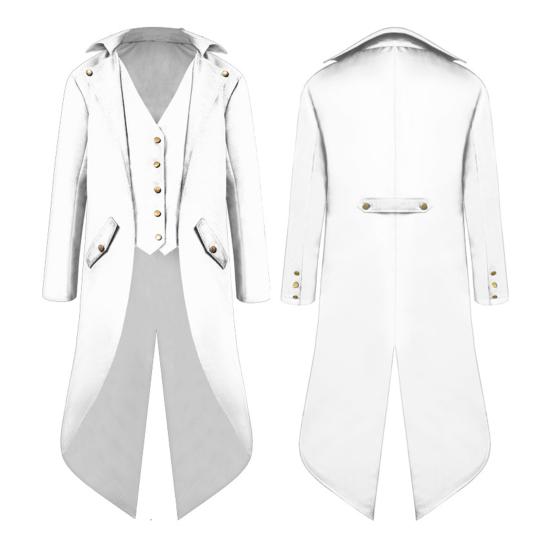 Yousheng Men Tailcoat Lapel Long Sleeve Pockets Mid-length Suit Coat Solid Color Fake Two Pieces Mid-Century Retro Style Tuxedo Coat
