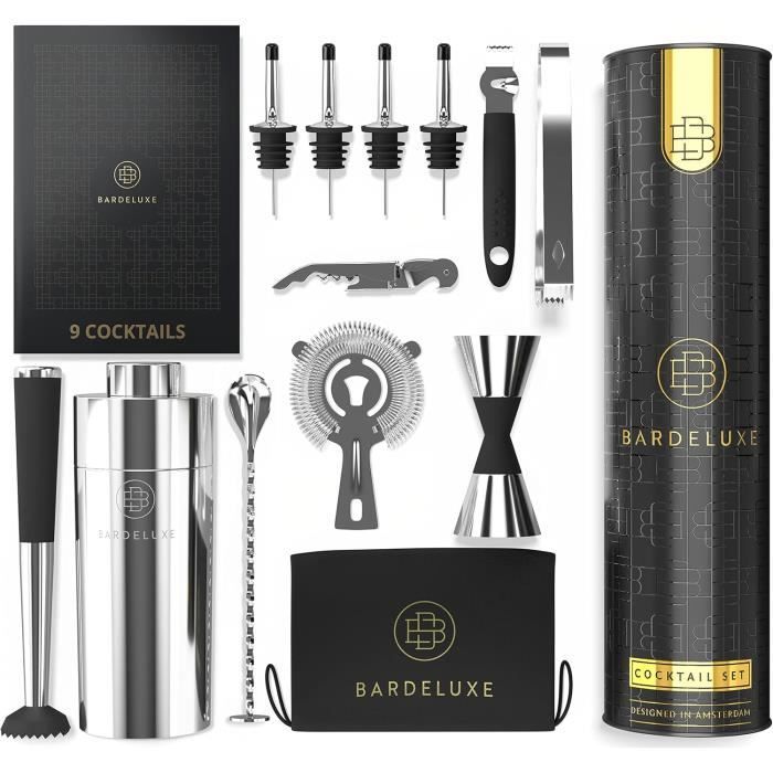 Kit cocktail professionnel - bardeluxe - 750ml - acier inoxydable - 12 pièces - accessoires brevetés