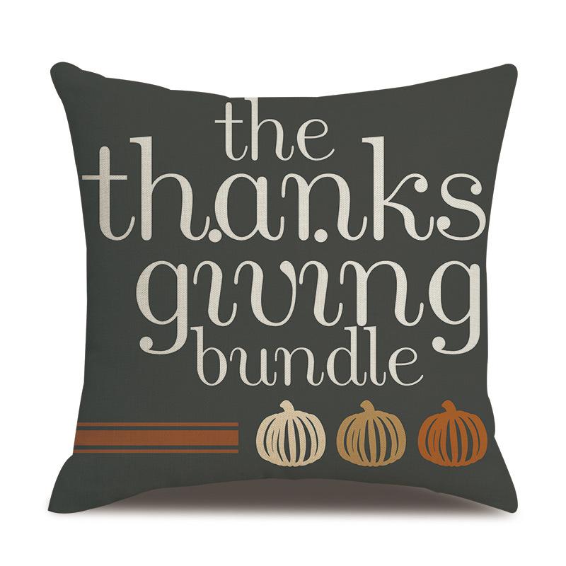 Thanksgiving Linen Pillowcase Autumn Pumpkin Print Pillow Cushion Cover