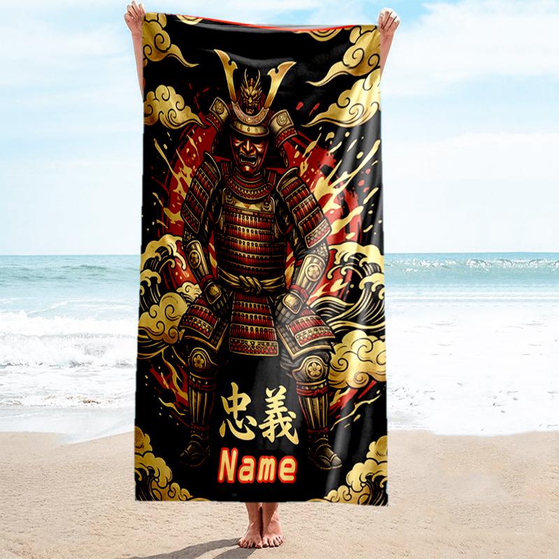 1PC Custom Name Samurai Warrior Spirit Beach Towel Highly Absorbent And Sand-Resistant Towel for Swimming, Pool, Yoga, And Travel Lightweight