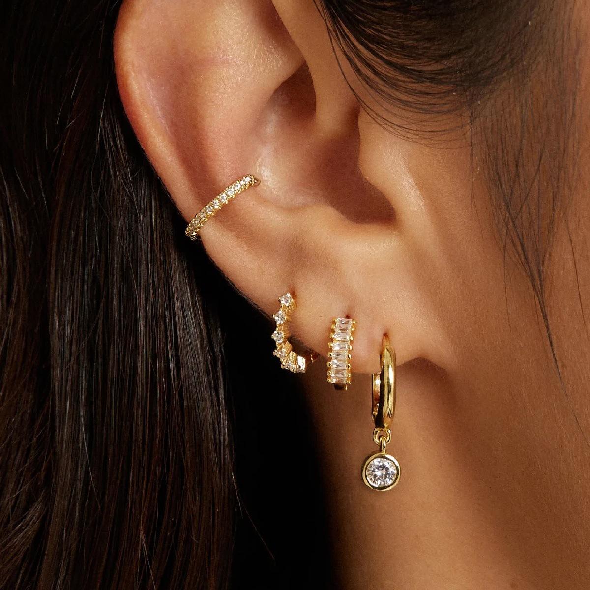 

4 Pcs/Set Gold Color Zircon Circle Hoop Earrings for Women European And American Simple Chunky Earring Trendy Cartilage Jewelry