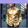 Men Satin Long Sleeve Shirt With Wrinklefree Fabric For Casual Spring Wear