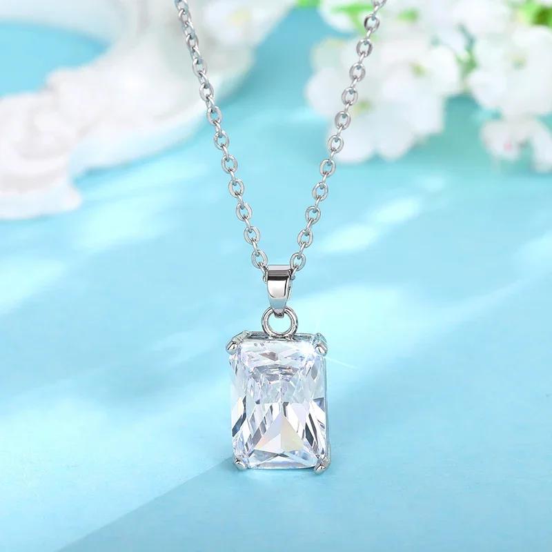 CAOSHI Simple Stylish Women's Pendant Necklace Silver Color Bright Rectangle Cubic Zirconia Accessories Daily Wear Girl Jewelry