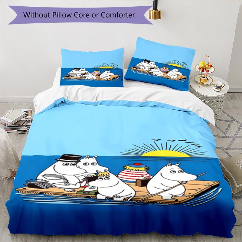 3pcs Moomin Bedding Set Duvet Cover Closure Includes 1 Duvet Cover & 2 Pillowcases, Soft and Comfortable for All Seasons.