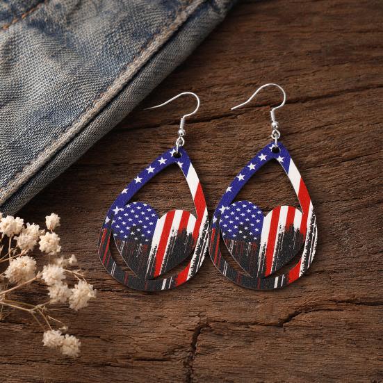 1 Pair Hollow Drop Earrings for Women, Fourth of July Independence Day Earrings, American Flag Stars Stripes Design Hook Earrings