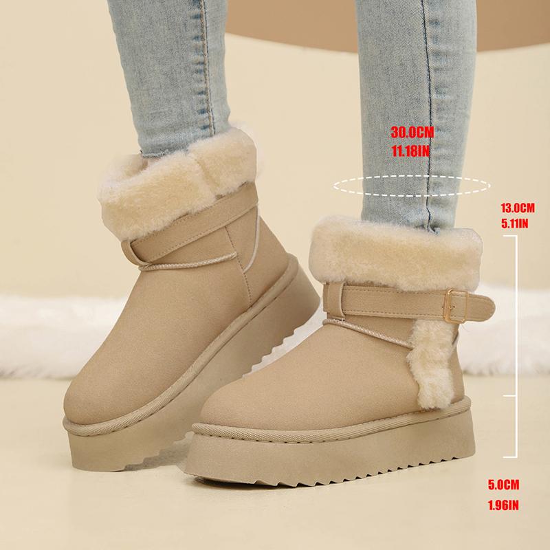 Fashion Faux Fur Winter Ankle Boots Women Fashion Buckle Anti Slip Platform Snow Boots Woman Plus Size Faux Suede Warm Short Booties