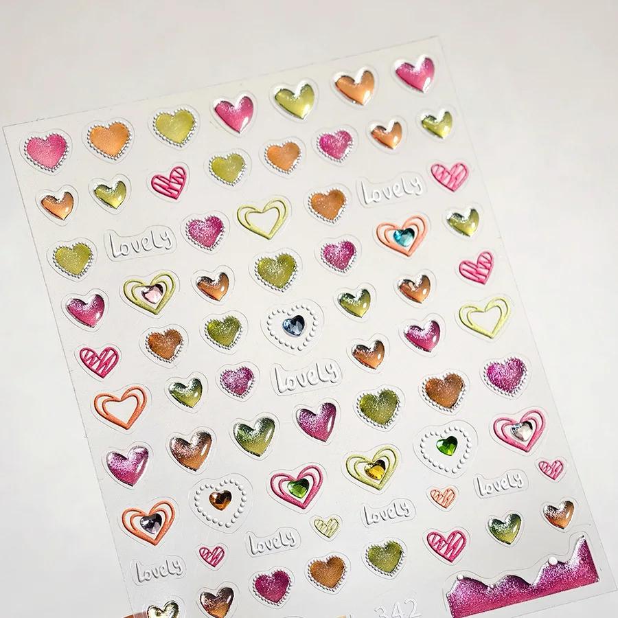 Cat's Eye 5D Gradient European Love Gem Wing Crystal Geometric Colorful Self Adhesive Nail Art Stickers Manicure Decals