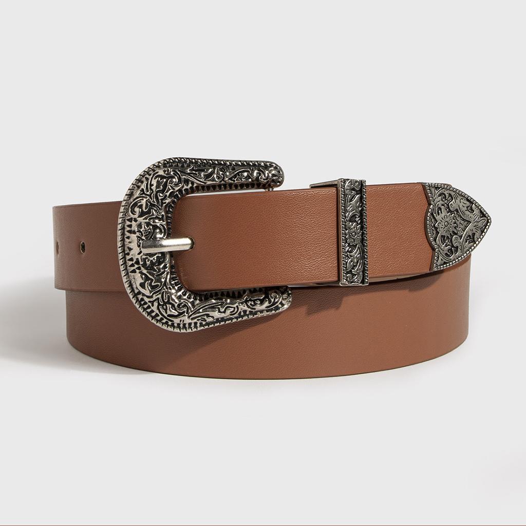 New Lady's Western Handsome Fashion Engraving Retro PU Belt Neutral Personality Trendy Women's Belt