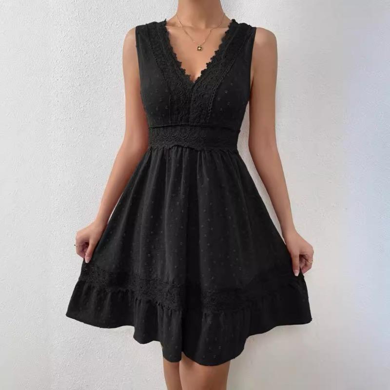 Women's Lace Lace Patchwork Pleated V-neck Sexy Backless Dress