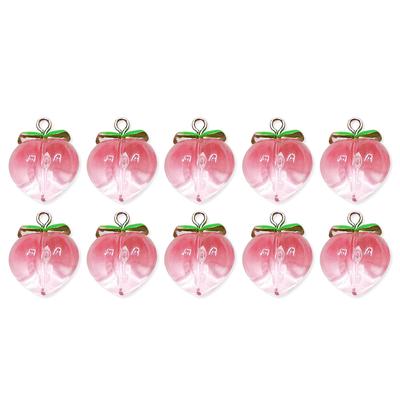 10Pcs Transparent Peach Flat Resin Charms Pendant DIY Earrings Keychain Decoration for Jewelry Making Accessories