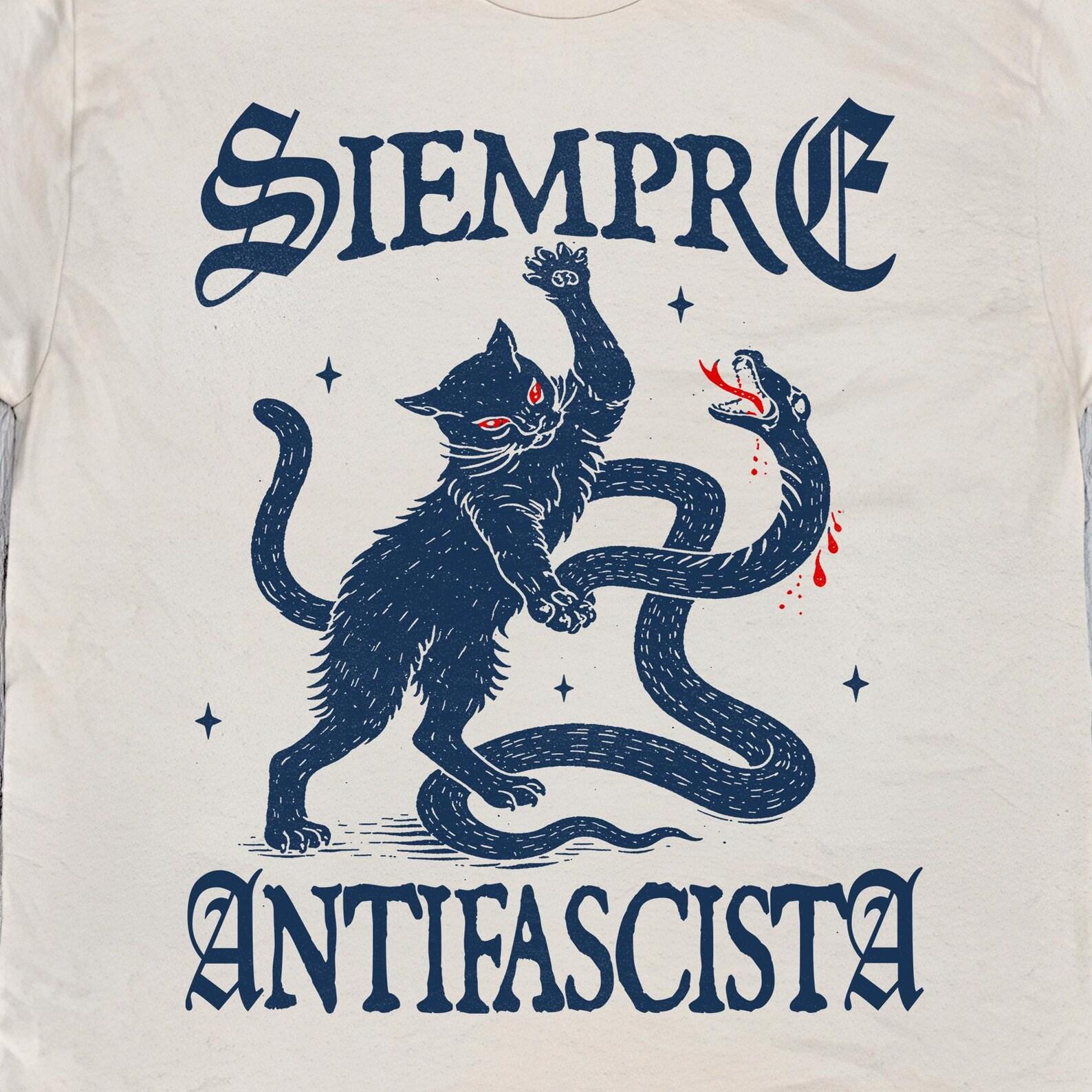 Vintage 90s Siempre Antifascista T-Shirt - Cat CHINGA la MIGRA Tee, Anti-ICE Protest T-Shirt XL