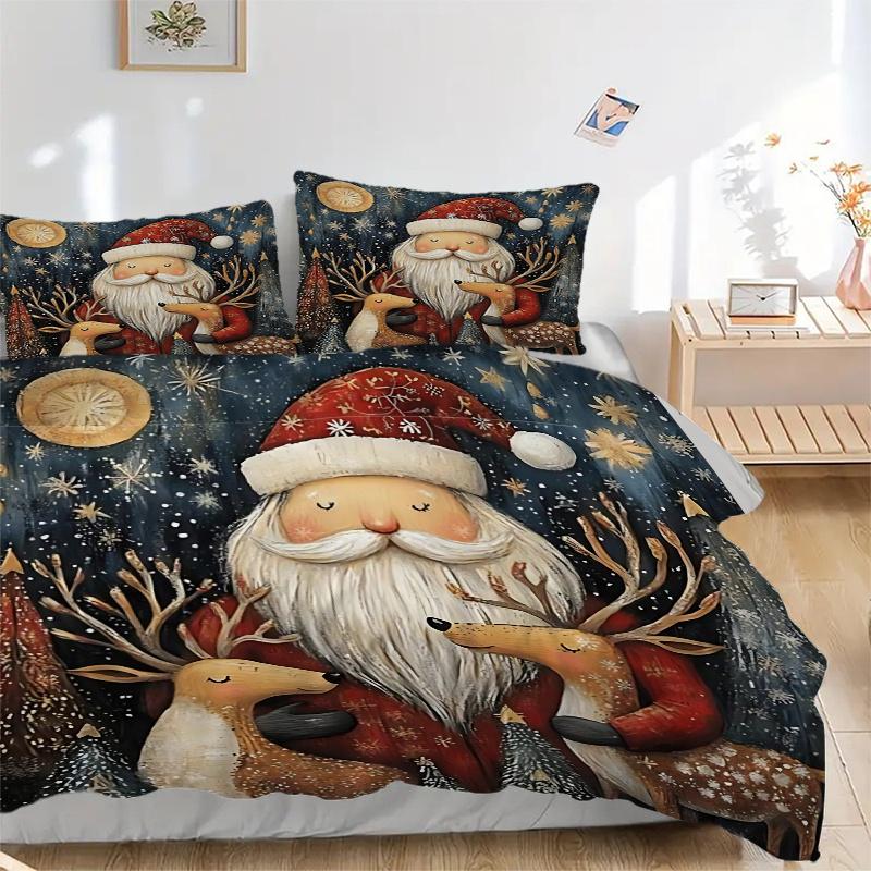 

3pc Christmas Santa Claus and Deer Home Decor Bedding Set Daily Use,Suitable for Bedroom,Guest Room,Living Room,Hotel 1284a 135x200cm