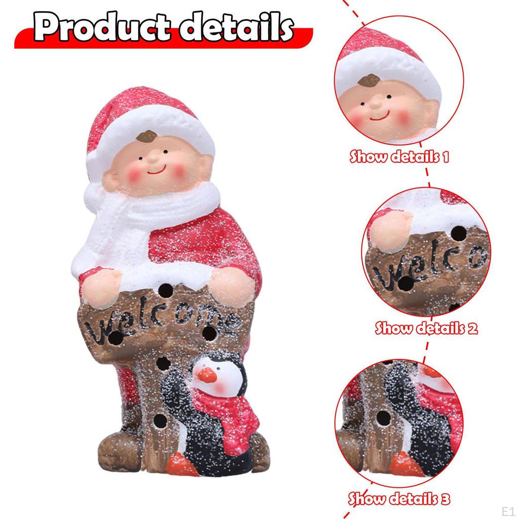Ceramic Christmas Figurine Sculpture Photo Props Collection Decorative Figure with LED for Table
