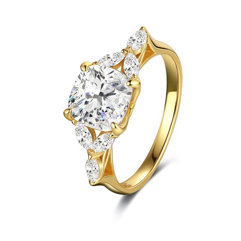 Sterling Silver Platinum-Gold Electroplated Ring with Inlaid Zircon - Fashionable Valentine's Day Gift Jewelry.