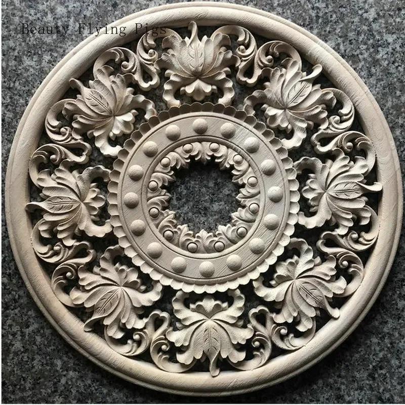 40CM high-end Europese massief houten snijwerk cirkelvormige sticker plafond achtergrondwand massief hout decoratieve bloemen europa