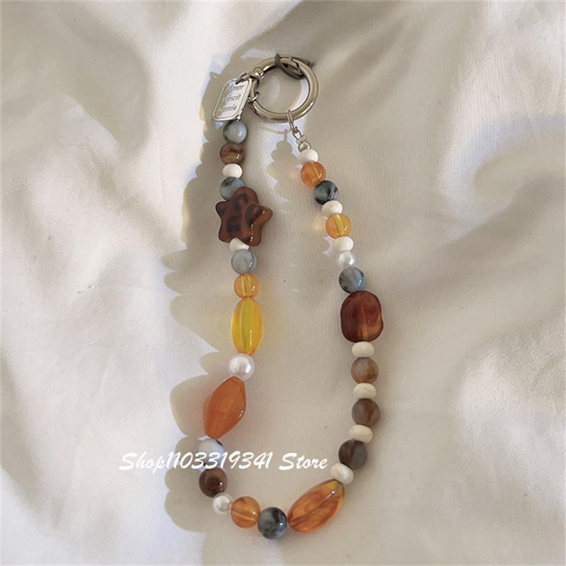 

Maillard Style Caramel Beaded Phone Charm Keychain Bracelet Lanyard For iPhone 15 Samsung Universal Camera Anti-Lost Wrist Strap
