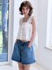 FABRICSEOUL Pintuck Denim A-Line Shorts_Dark Blue