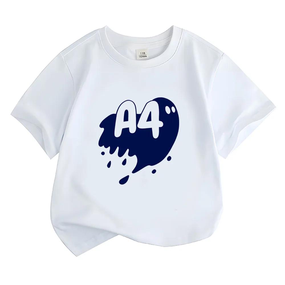 Tropfender Geist A4 Brief Grafikdruck Kinder Kurzarm T-Shirt Rundhalsausschnitt Lässiger Streetstyle Kinder Alltag