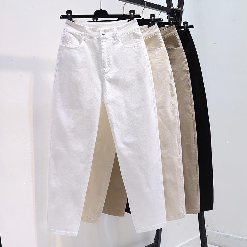 Spring and Summer Elastic Denim Casual Pants Women's Loose and Thin High-waisted White Nine-point Dad Pants Stylish Minimalist Five-pocket Pants