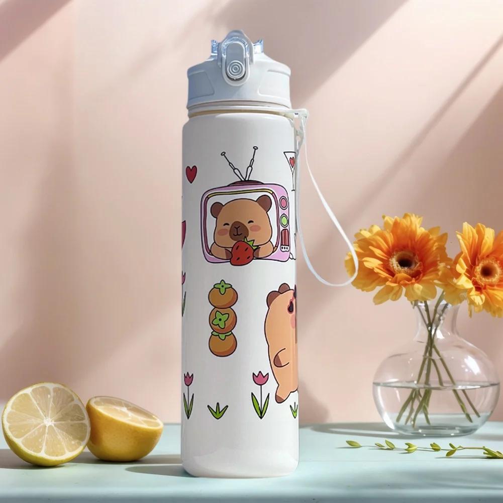 700ml Capybara Cute Water Cup with Straw & Handle Sports Water Bottle Large Capacity Portable Drinking Bottle for Fitness Sports
