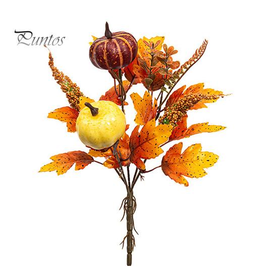 Bouquet Autunnale Artificiale con Zucche in Tessuto Foglie d'Acero Bacche di Grano, Fiori Finti e Decorazioni Autunnali per Centrotavola del Ringraziamento, Stagionale