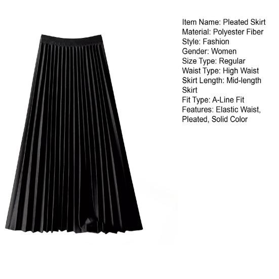Women Pleated Skirt Elastic High Waist Solid Color Midi Skirt Soft Breathable Office Lady