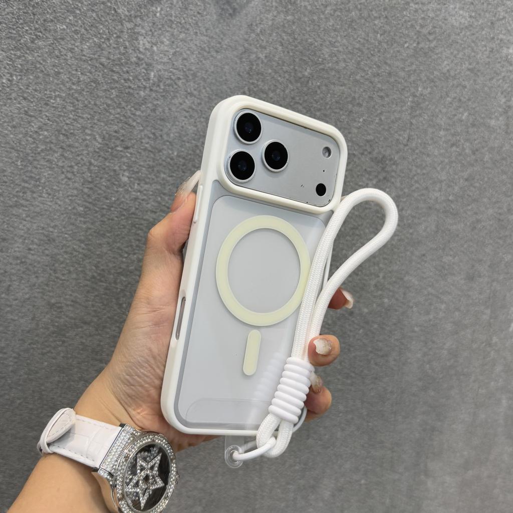 Luxury Transparent Shockproof Phone Case with Lanyard for Iphone 17 16 15 14 13 Pro Max Magnetic Wireless Charging Protect Cover