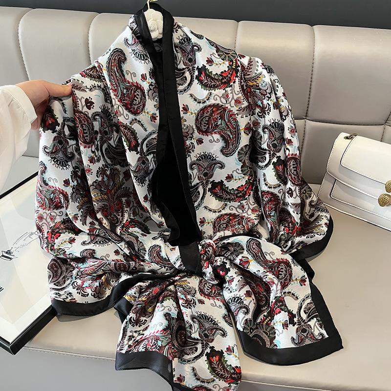 Ethnic Style Printed Imitation Silk Scarf Summer Fashion Exterior Shawl Thin Warm Air Conditioning Blanket Multifunction Sun Protection