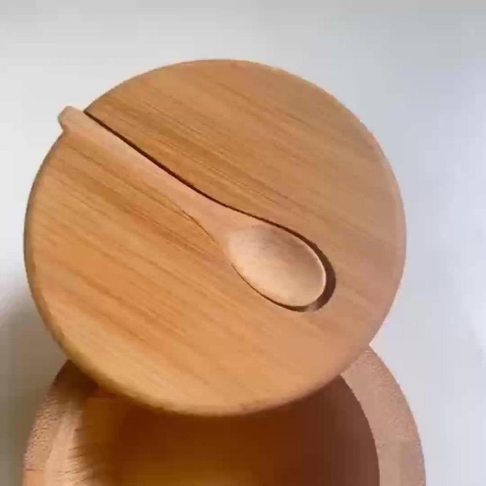 Holzsalzstreuer Gewürzaufbewahrungsbox mit Deckel Küchensalzstreuer Bambus-Aufbewahrungsglas mit Löffel Küchenzubehör