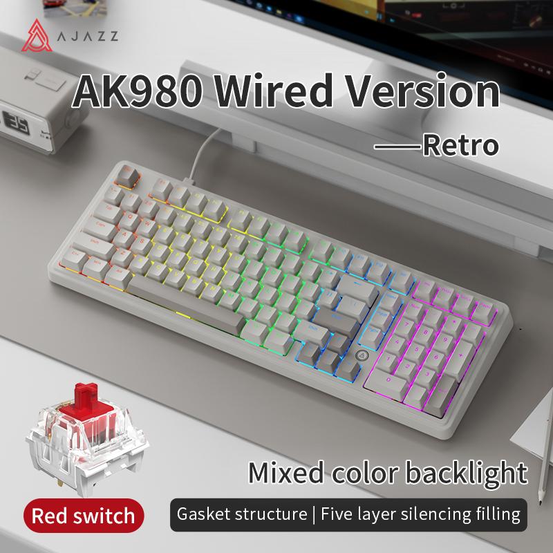 

AJAZZ AK980 Gaming Keyboard RGB Backlit Wired Keyboard Gaming Office Red Switch серый