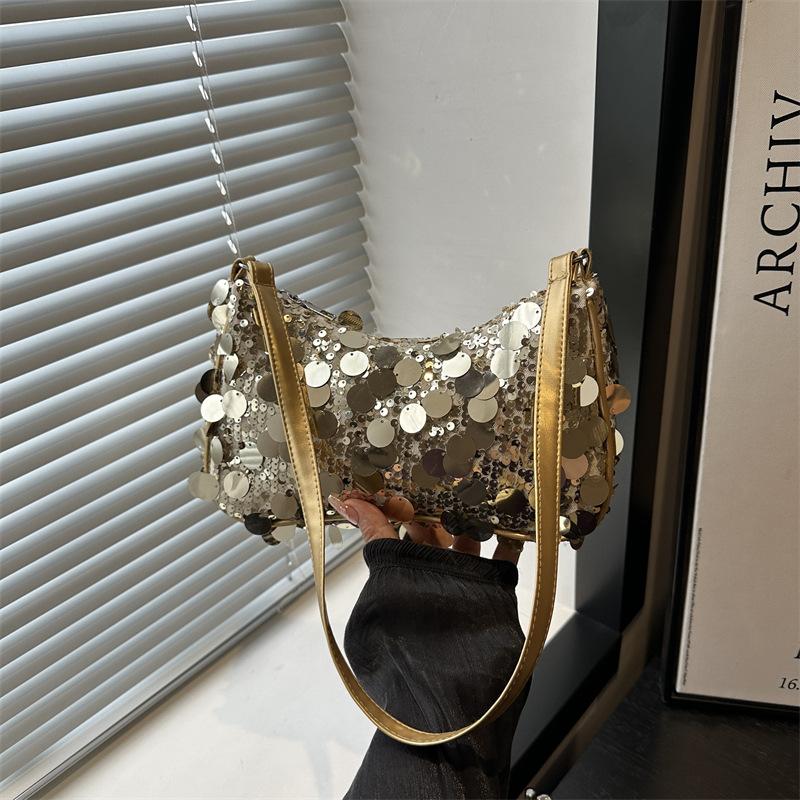 

Новая модная сумка высокого класса женская большой вместимости нишевая на плечо подмышку сумка-подушка с пайетками золотой