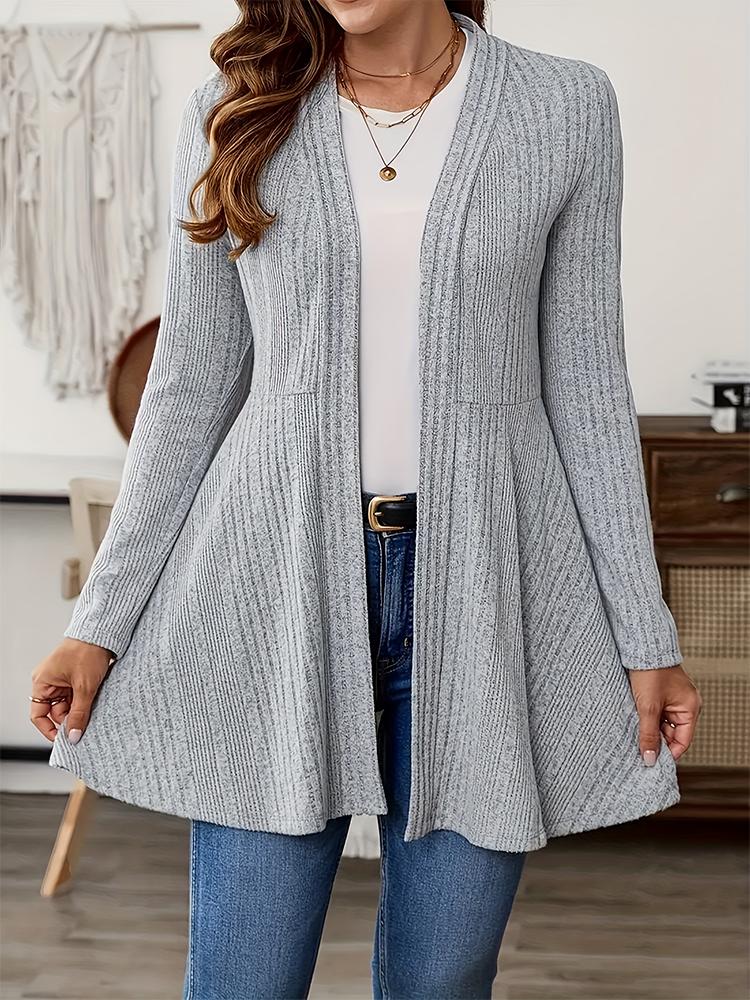 

Осень-зима, новый модный однотонный ребристый женский кардиган с длинными рукавами, повседневный топ L серый
