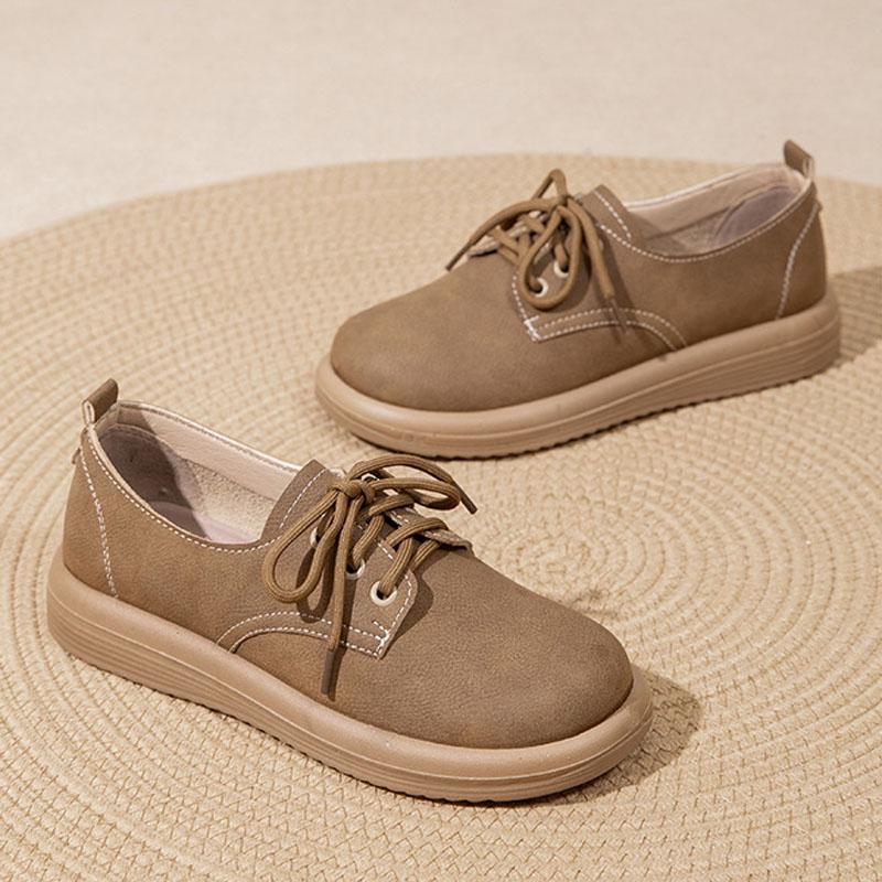 New Genuine Leather Shoes for Women Lace-up Platform Casual Shoes Winter Plush Flat Heel Women's Boots Zapatos De Mujer WSH5236