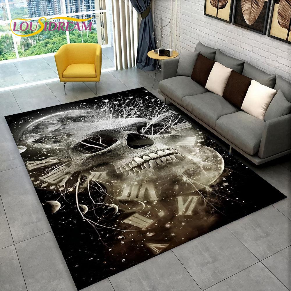 3D Creative Gothic Horror Skull Modern Area Rug,Carpet Rug for Living Room Bedroom Sofa Doormat Decor,Kitchen Non-slip Floor Mat