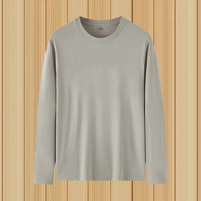 Men's Loose-Fit Solid Color Milk Silk Long-Sleeve T-Shirt, Autumn/Winter Thin Round Neck, 180g, Large Size.